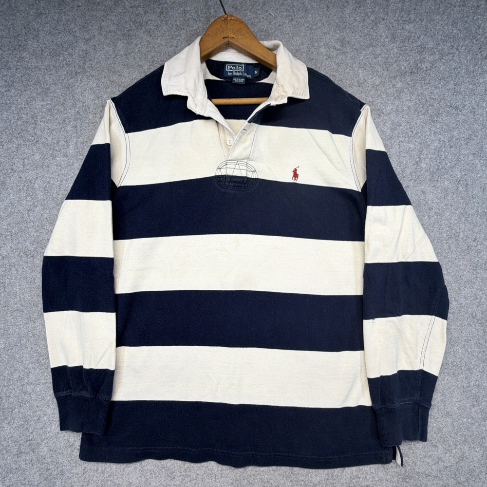 Vintage Polo Ralph Lauren Mens M Rugby Shirt Long Sleeve Nautical Sailing Stripe